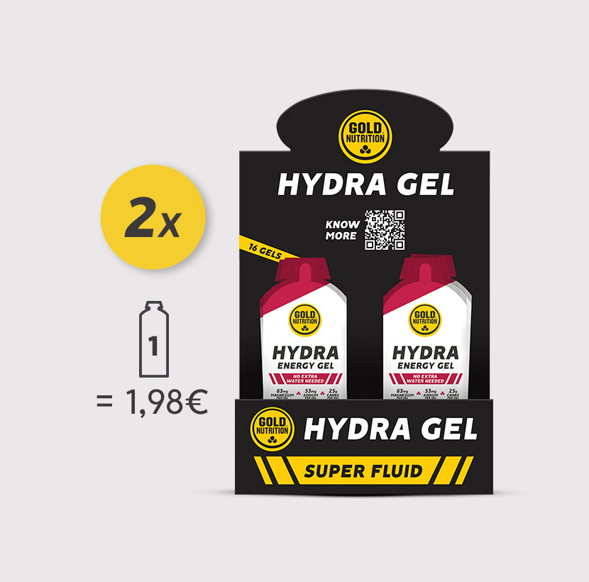 Caixa de Hydra Gel GoldNutrition sabor Raspberry, suplemento de hidratação em embalagem prática.