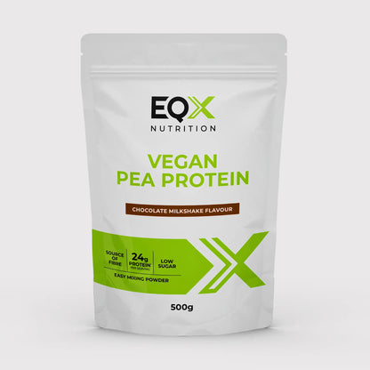 Embalagem EQX Vegan Pea Protein Chocolate Milkshake 500 g, vista frontal